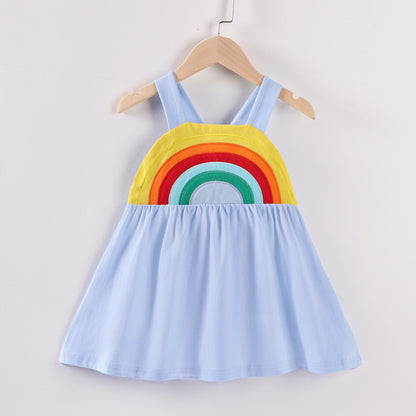 Girls Fashion Rainbow Print Princess Dress