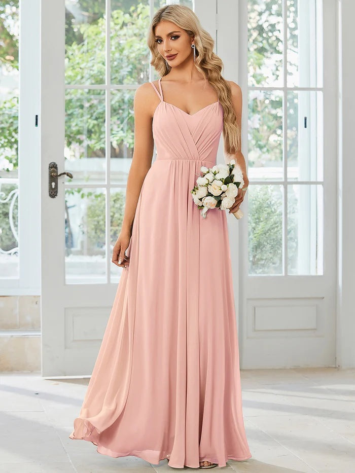 Sling Banquet Temperament Long Pleating Dress