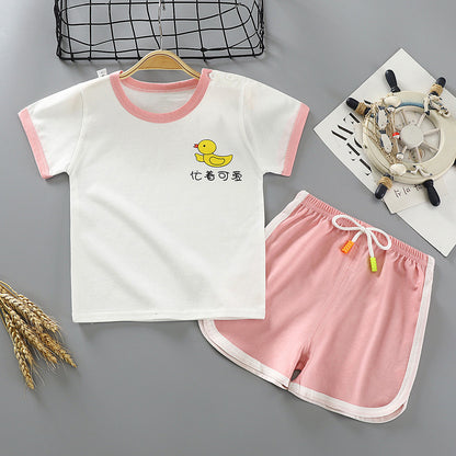 Children's Short-sleeved Suit Two-piece Cotton Suit
