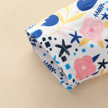 Girls Flare Sleeve Top Printed Trousers Blue