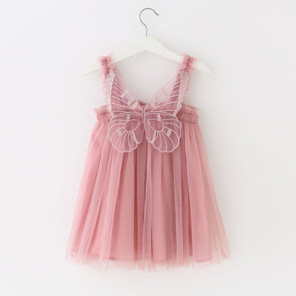 Children's Mesh Dress Sling Birthday Dress Pettiskirt Three-dimensional Angel Wings Fairy Fashionable Skirt