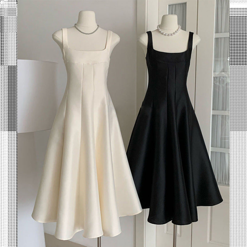Female Solid Color Casual Glossy Waist-tight Temperament Camisole Dress