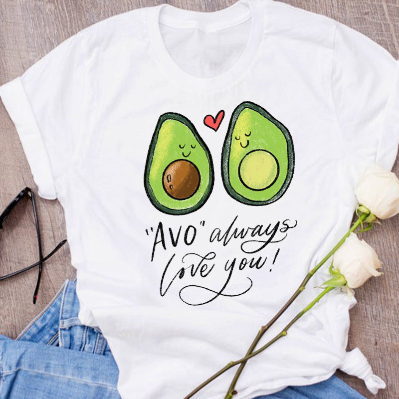 Avocado Creative Fashion Printing Men's And Women's Short-sleeved T-shirt Summer Loose