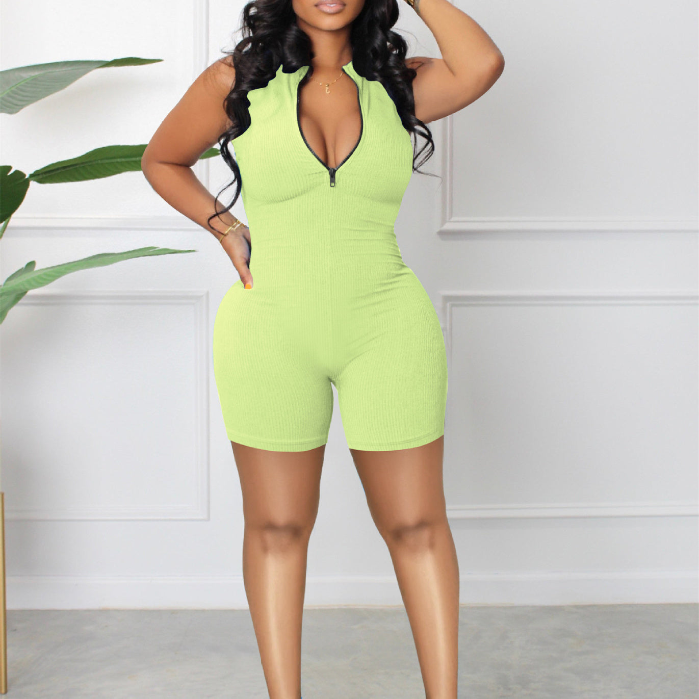 Women's Casual Sleeveless Candy Multi-color Zipper Jumpsuit