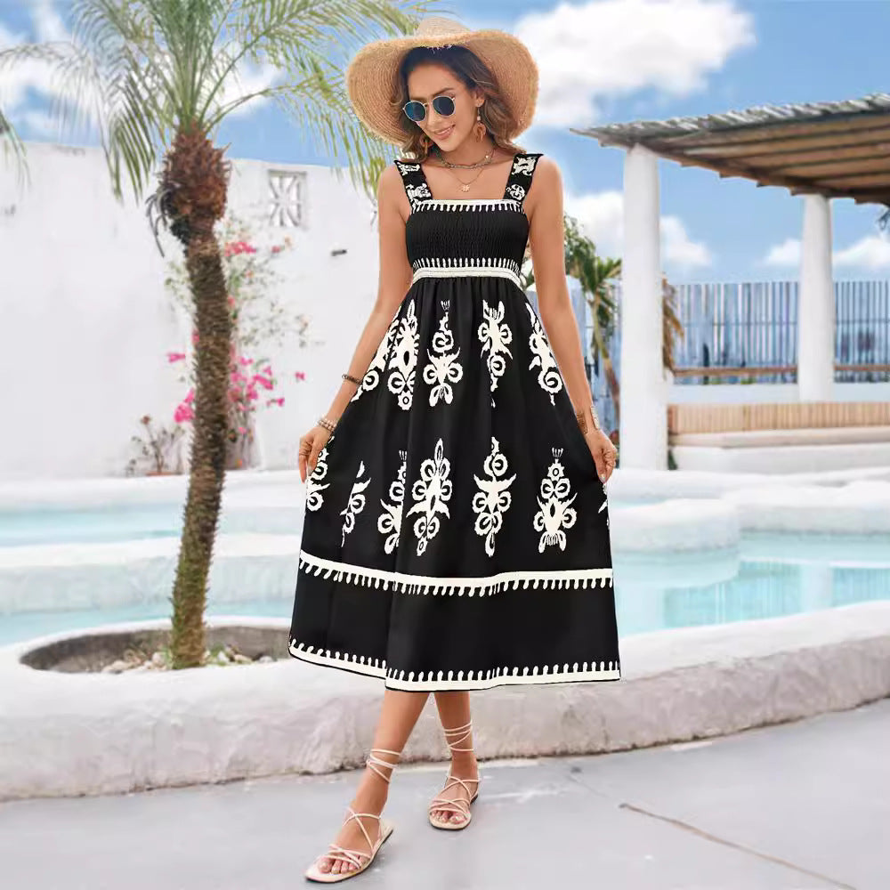 Elegant Commuting Beach Vacation Style Contrasting Print Wrap Dress