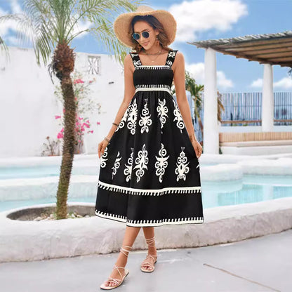 Elegant Commuting Beach Vacation Style Contrasting Print Wrap Dress