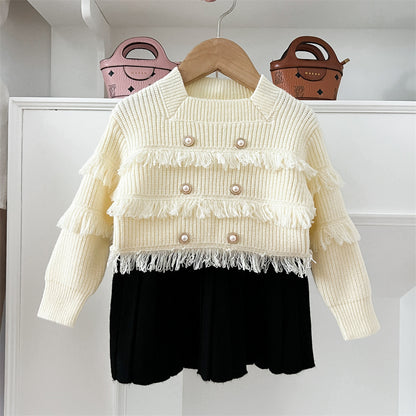 Tassel Knitted Long Sleeve Pullover Two-piece Set