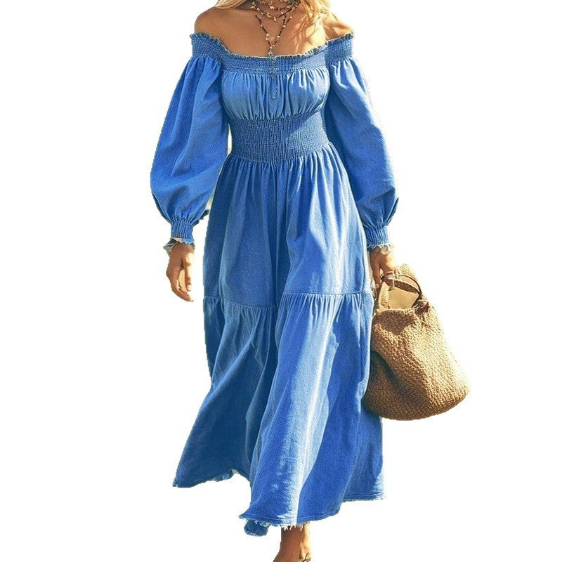 Long Sleeve High Waist Off-shoulder Denim Dress