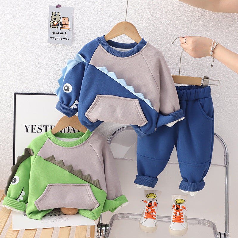 Baby Fleece-lined Children's Printing Sports Sweater Suit