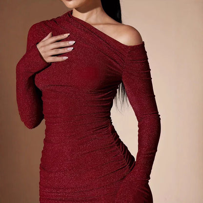 Women's Sexy Oblique Shoulder Party Solid Color Dress
