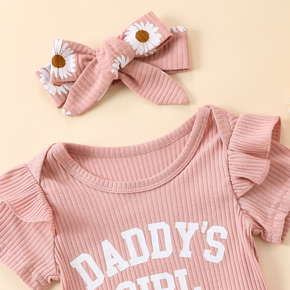 Flounced Sleeve Romper Fake Drawstring Shorts Two-piece Set