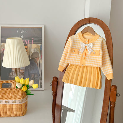 Cardigan Knitted Crew Neck Coat Skirt