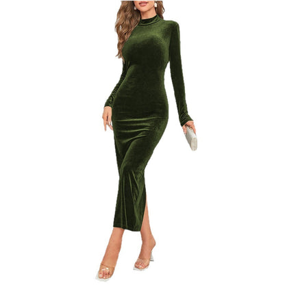 Split Sheath Long Sleeve Velvet Dress