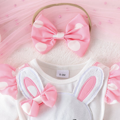 Sweet Baby Girl Long-sleeved Jumpsuit Rabbit Romper Headdress