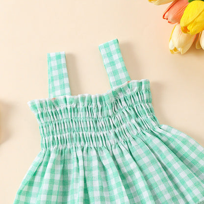 Baby Girl Cute Plaid Sling Half-length Lace Skirt Shorts Two-piece Suit
