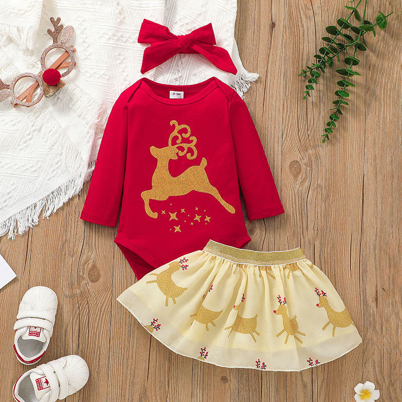 Two-piece Baby Printed Animal Romper Skirt