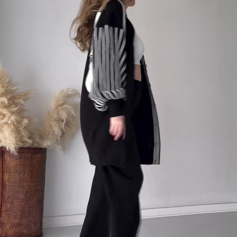 Striped Printed Casual Laid-back Style Sweater Coat