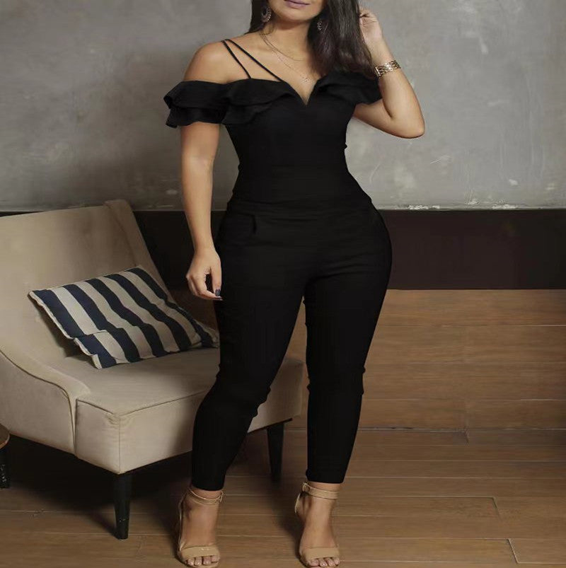 Solid Color Jumpsuit With Frilly Edge