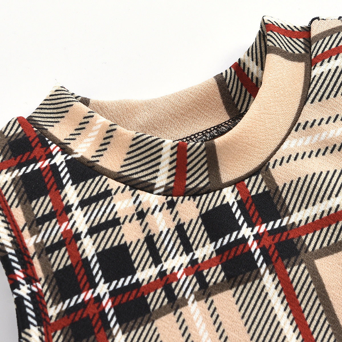 Girls Fashion Sleeveless Plaid Round Neck Dress