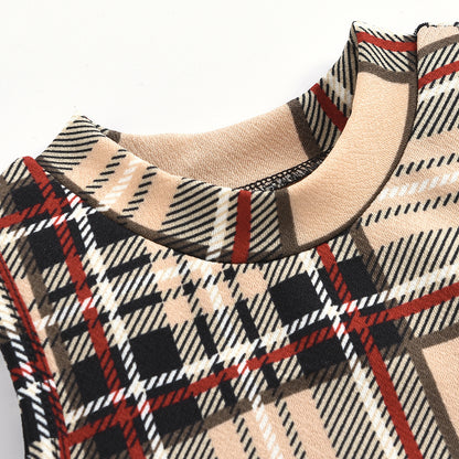 Girls Fashion Sleeveless Plaid Round Neck Dress
