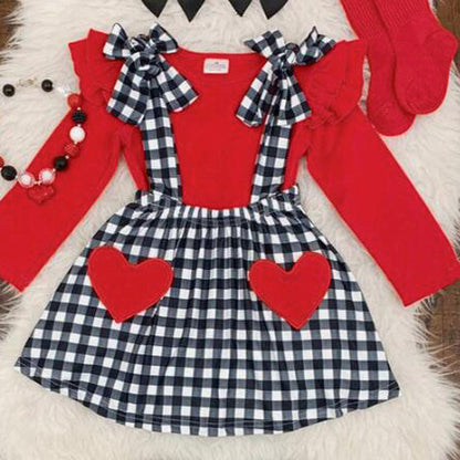 Girls' Long-sleeved Bow Suspender Skirt Suit