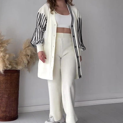 Striped Printed Casual Laid-back Style Sweater Coat