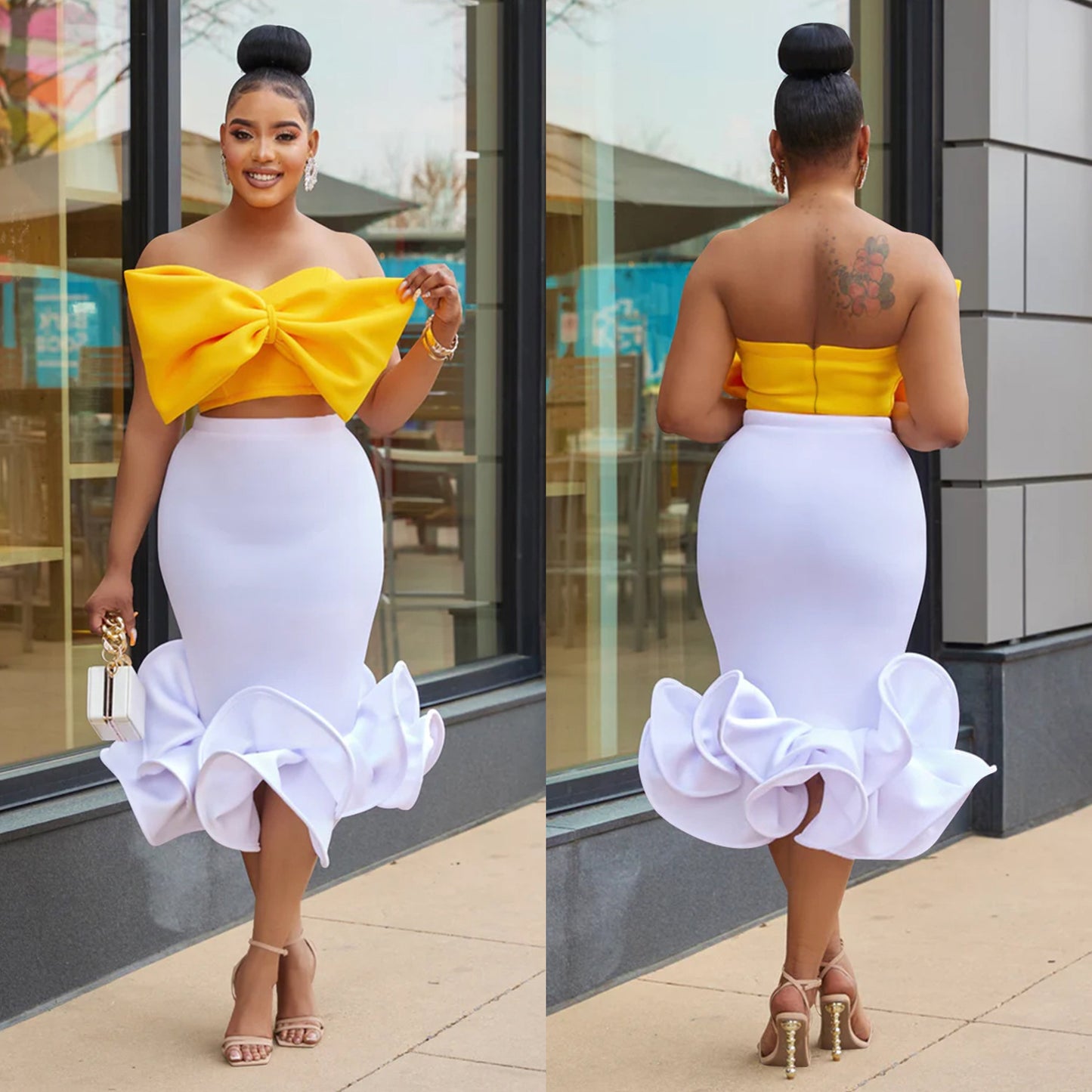 Women's Wear Sleeveless Tube Top Bow Hip Skirt Two-piece Set