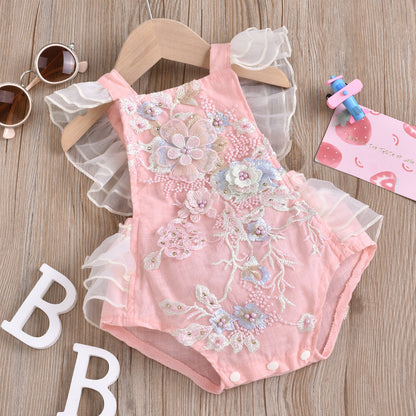 Female Child's Clothing Mesh Lace One-piece