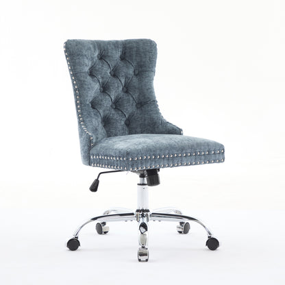 A&A Furniture Office Chair,Modern Chenille Upholstered Tufted Button Home Office Chair With Chrome Metal Base,Adjustable Desk Chair Swivel Office Chair Light Blue