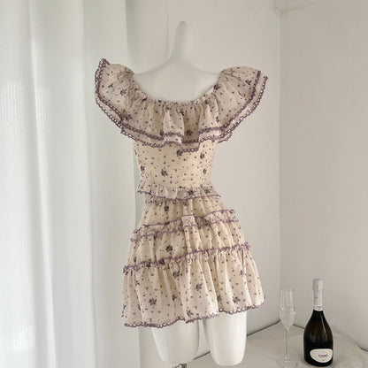 Purple Floral Women's Top Skirt Two-piece Suit