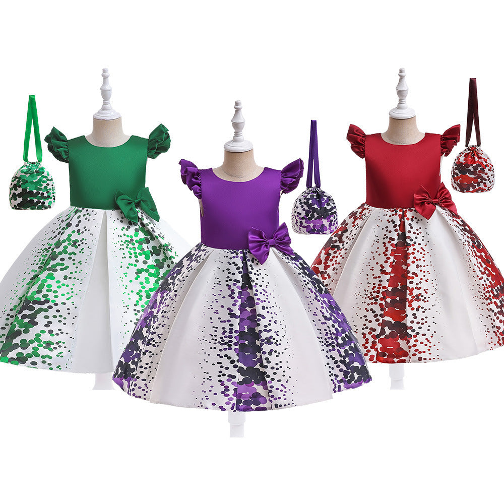 Girls' Fashion Casual Flounced Sleeve Polka Dot Printed Dress