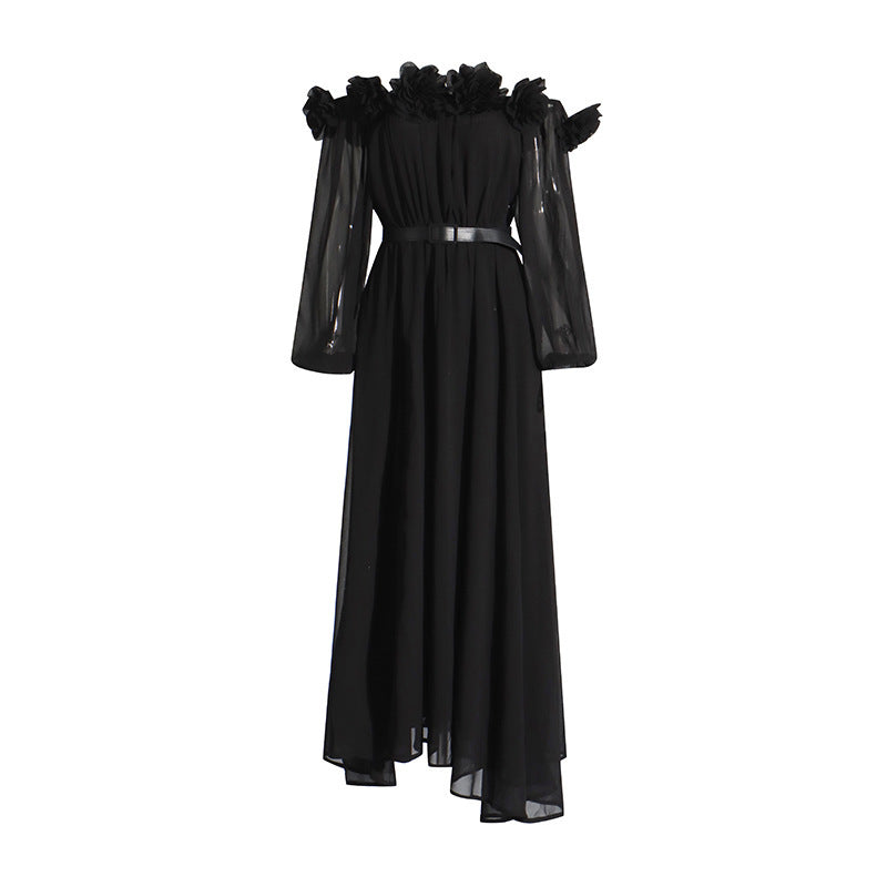 Three-dimensional Flower Patchwork Waist-slimming Dress Female