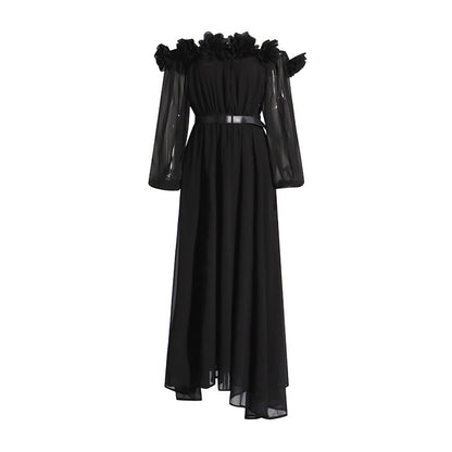 Three-dimensional Flower Patchwork Waist-slimming Dress Female