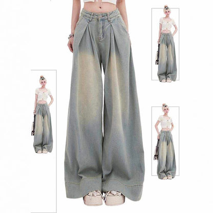 American Retro Worn Jeans Women's High Street Loose