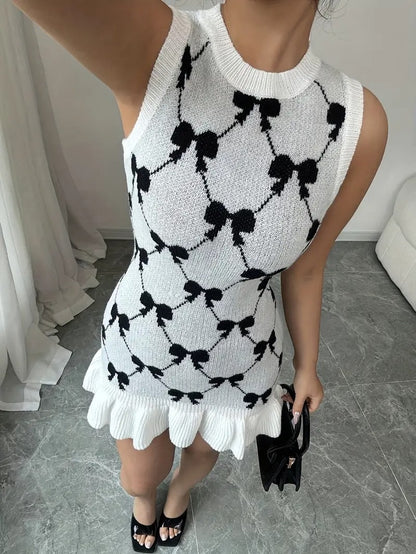 Women's Elegant French Chic Dress In Black And White