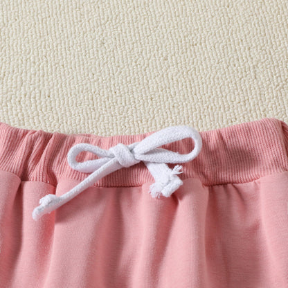 Printed Short-sleeved Top Solid Color Shorts Summer Two-piece Set