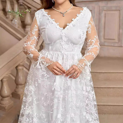White V-Neck Wedding Bridal Gown Formal Dress