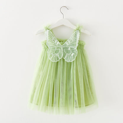 Children's Mesh Dress Sling Birthday Dress Pettiskirt Three-dimensional Angel Wings Fairy Fashionable Skirt