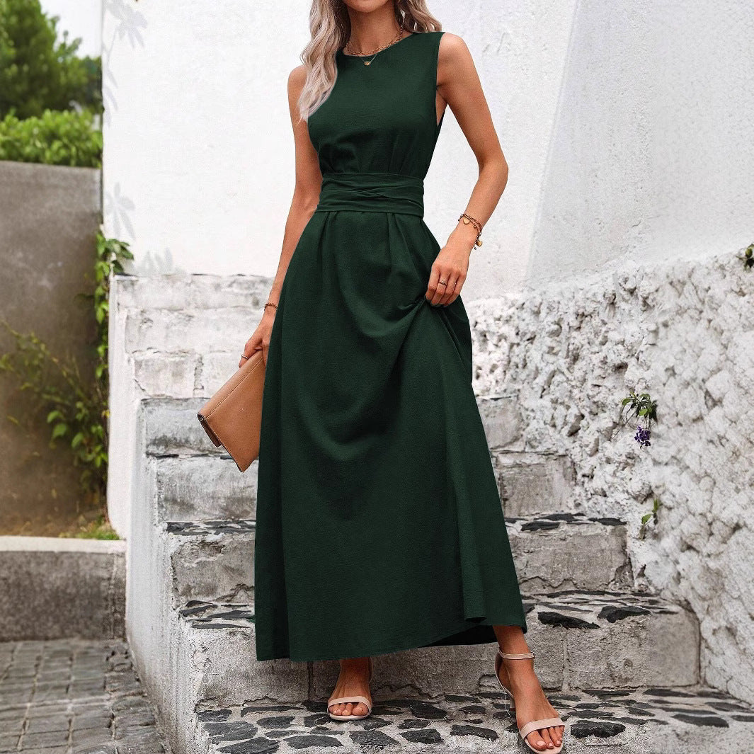 Women's Solid Color Round Neck Sleeveless Loose Casual Dress