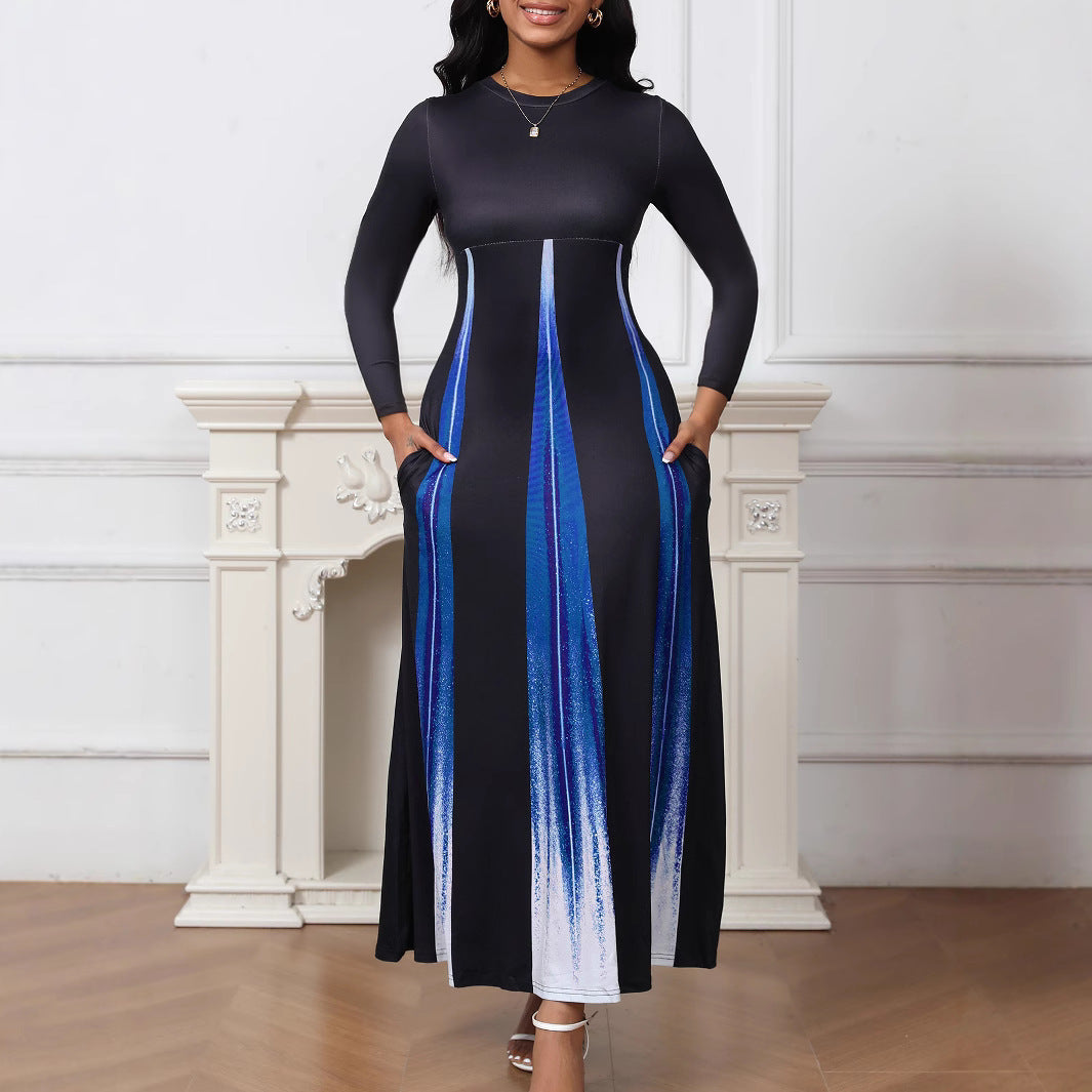 Elegant Socialite Printed Gradient Long Dress