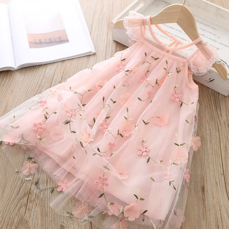 Children's Embroidered Floral Lace Mesh Dress