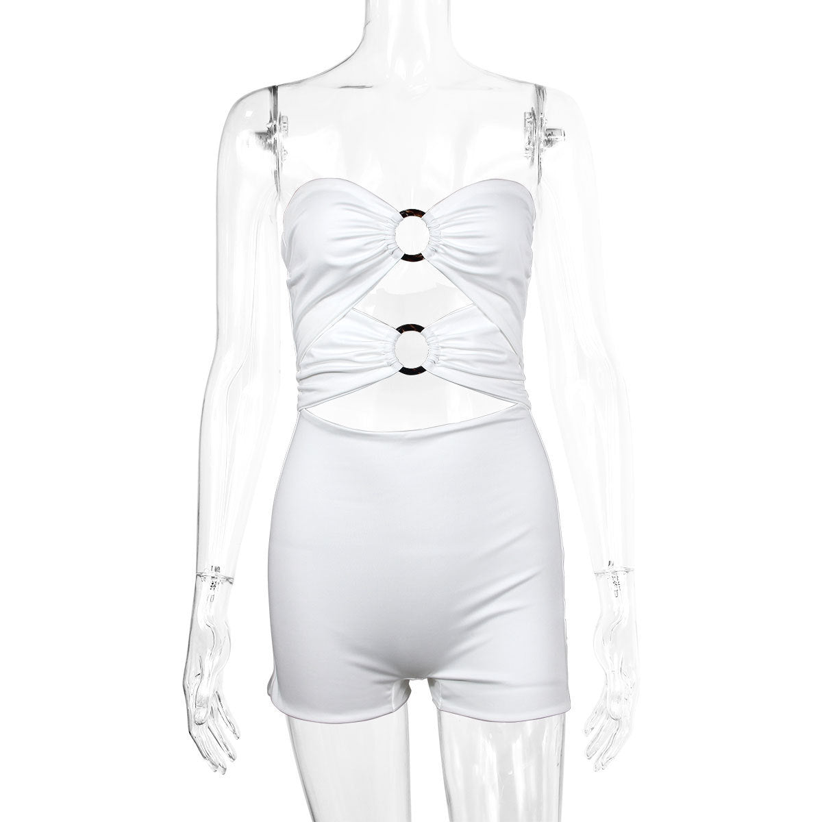 European And American Tube Top Hollow Resin Ring Pleated Jumpsuit