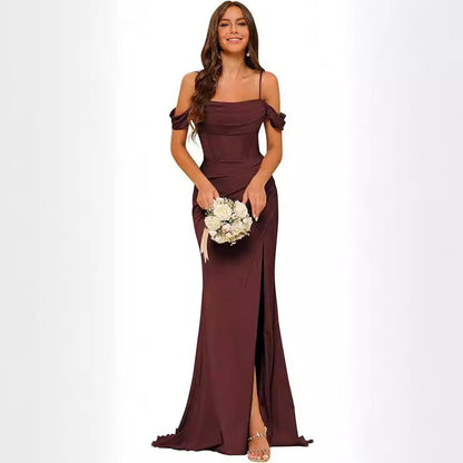 Off-the-shoulder Satin Bridesmaid Corset Ball Gown