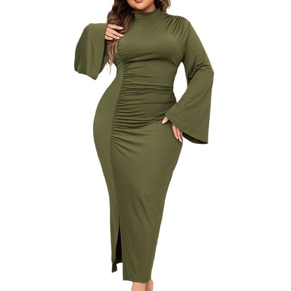 Spring And Autumn Solid Color Turtleneck Dress