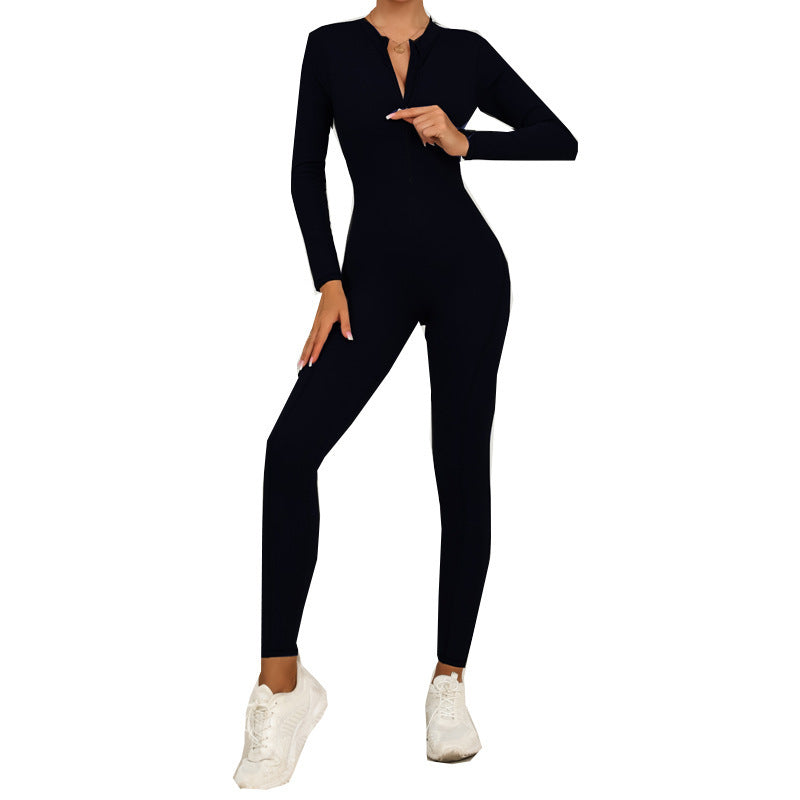 Fitness Exercise Long-sleeve Zipper Nude Feel Yoga Jumpsuit