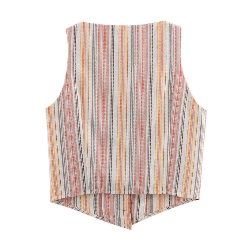American Trendy V-neck Casual Slimming Stripes Vest