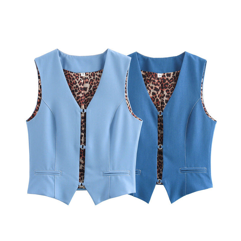 All-match Solid Color Sleeveless Stretch Denim Vest Jacket