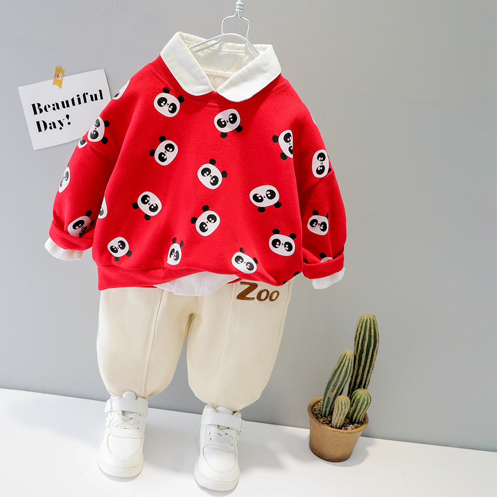 Autumn Children Suit Cartoon Print Top Two-piece Pants
