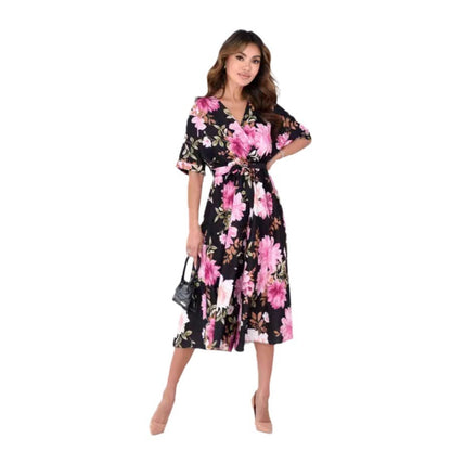 European And American Printed Commuter V-neck Half Sleeve Jumpsuit