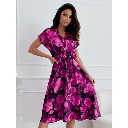 Summer V-neck Printed Short Sleeve Dress